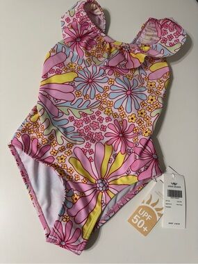 Angel Dear Pink Floral Ruffle One-Piece Swimsuit